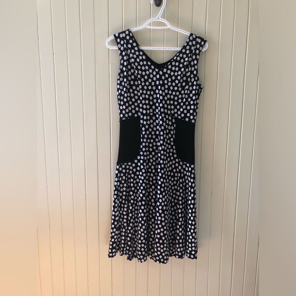 Dinh Ba - 🇨🇦 - Black and White Fit and Flare Midi Dress V-Neck 🇨🇦 Designer S